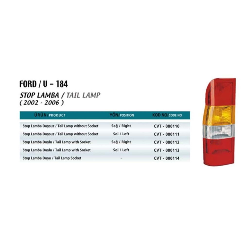 STOP LAMBA DUYSUZ FORD TRANSIT V184 SAG