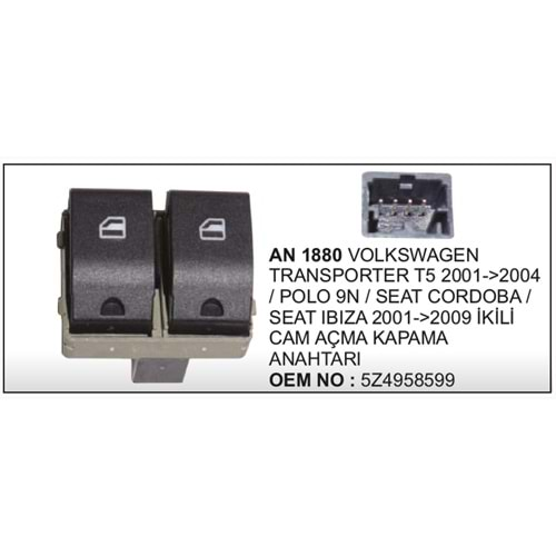 ANAHTAR CAM ACMA VW T5 2001>2004 POLO CIFTLI