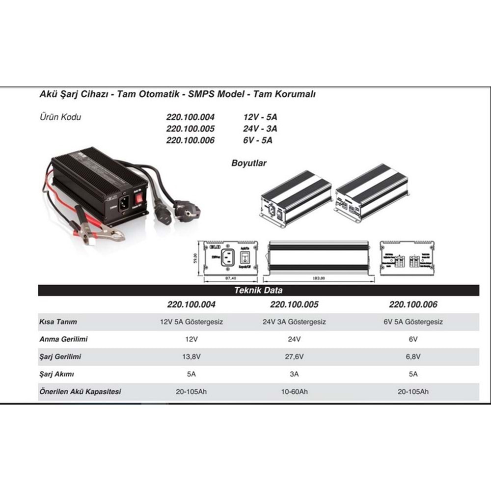 AKU SARJ CIHAZI 12V 5A TAM OTOMATIK SMPS TIPI
