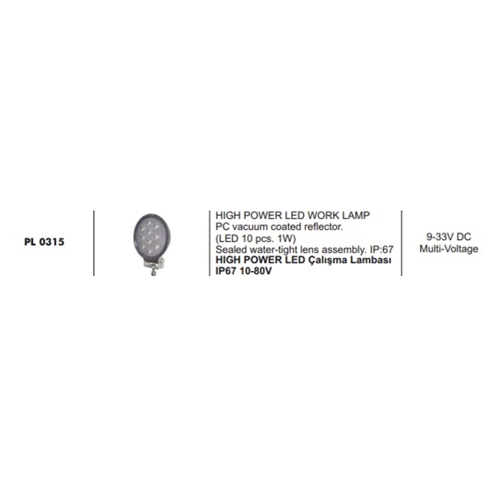 HIGH POWER LED CALISMA LAMBASI IP67 10 80V