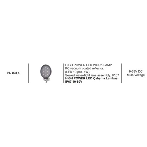 HIGH POWER LED CALISMA LAMBASI IP67 10 80V