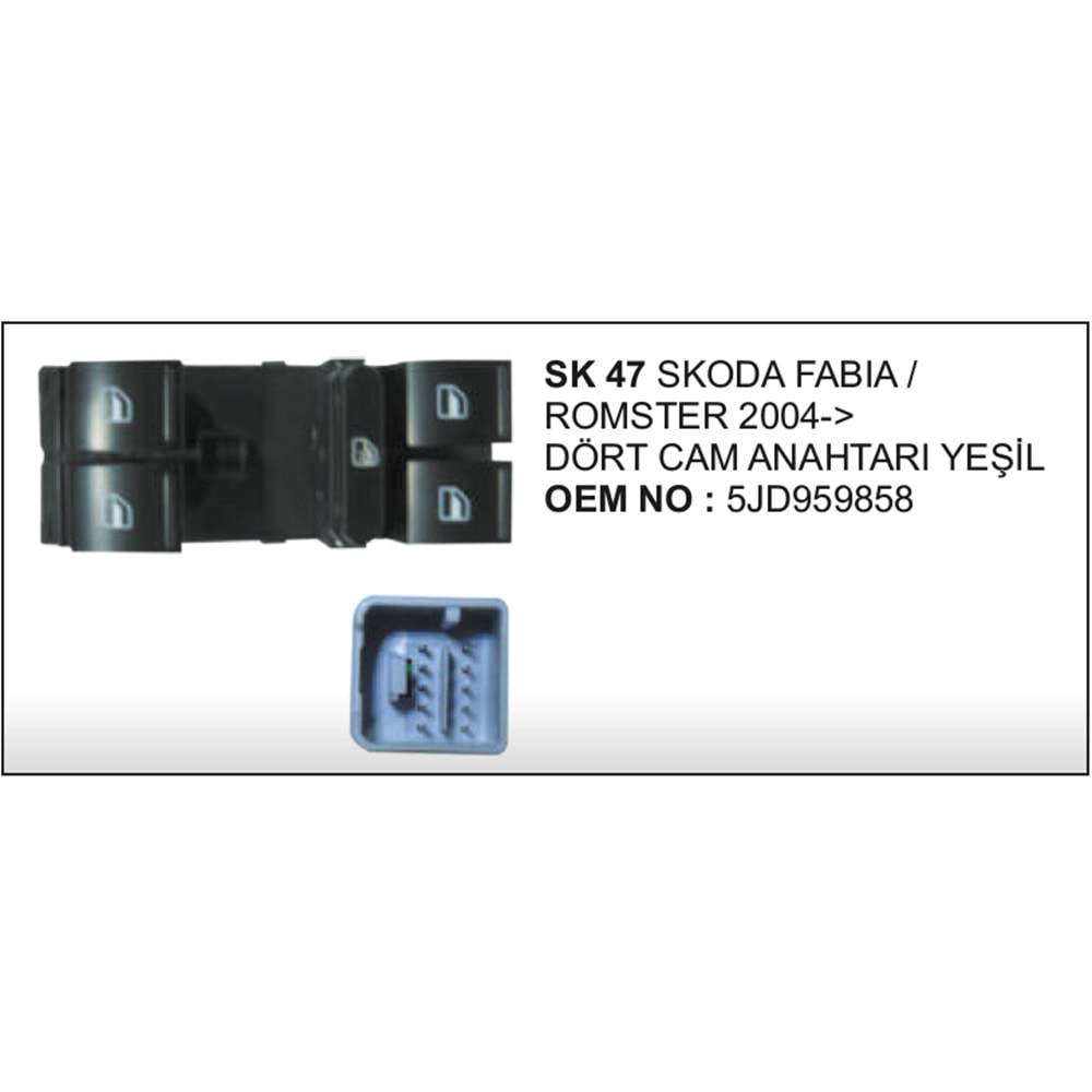 CAM ACMA ANAHTARI YESIL SKODA FABIA ROOMSTER 04 DORT CAM