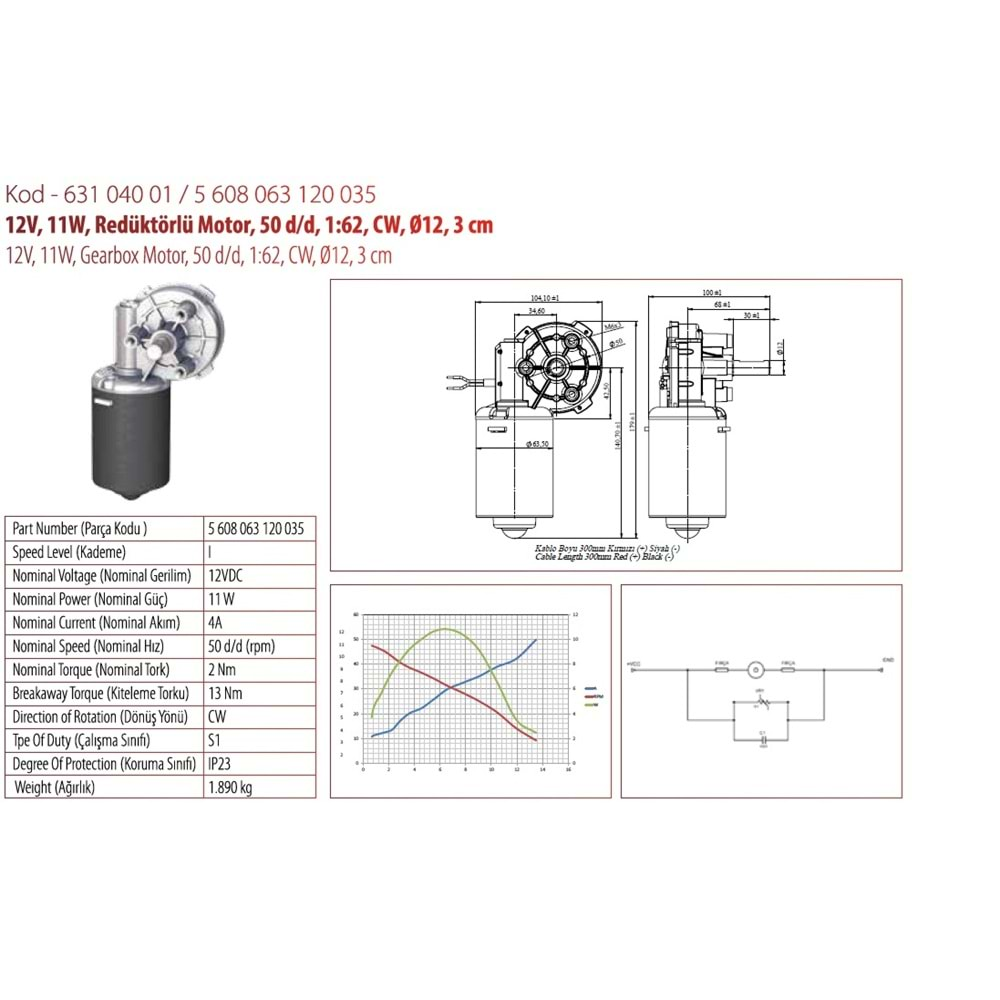 12V SİLECEK MOTORU SİLECEK MOTORU 2 NUMARA 3 CM ÇIKIŞ 63104001