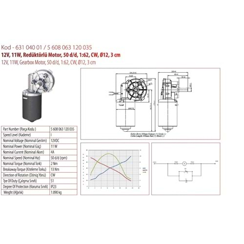 12V SİLECEK MOTORU SİLECEK MOTORU 2 NUMARA 3 CM ÇIKIŞ 63104001