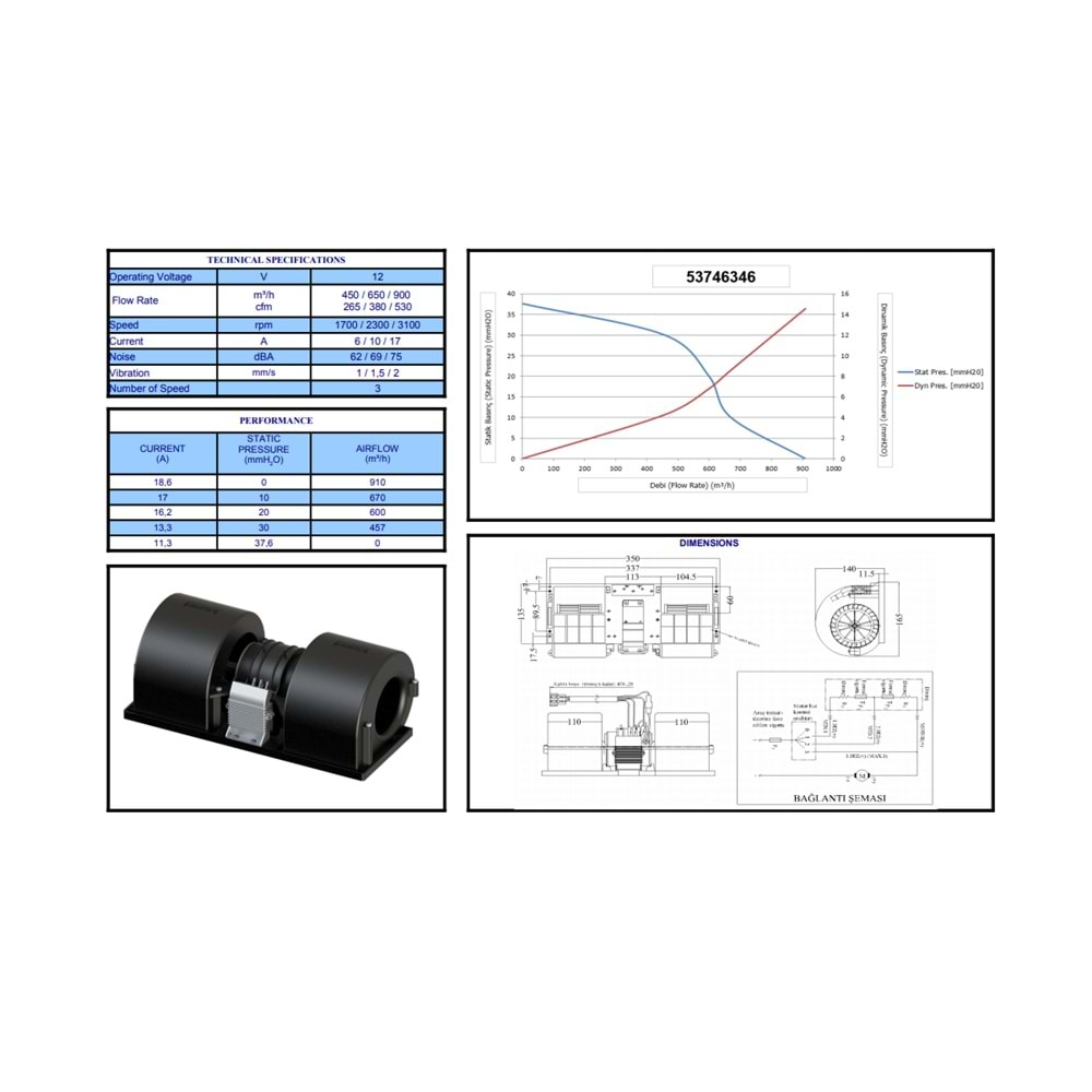 12V KLİMA KALORİFER ÇİFTLİ BLOWER YM ORTA ÇİFTLİ BLOWER ÜNİTE DİRENÇLİ ÜÇ 53746346 DEVİRLİ 72235004