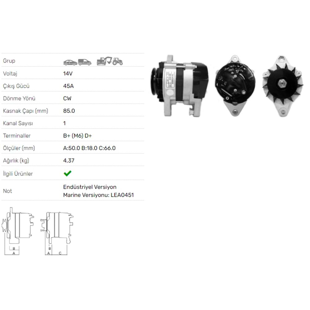 ALT DINAMO 14V 45A ALFA ROMEO