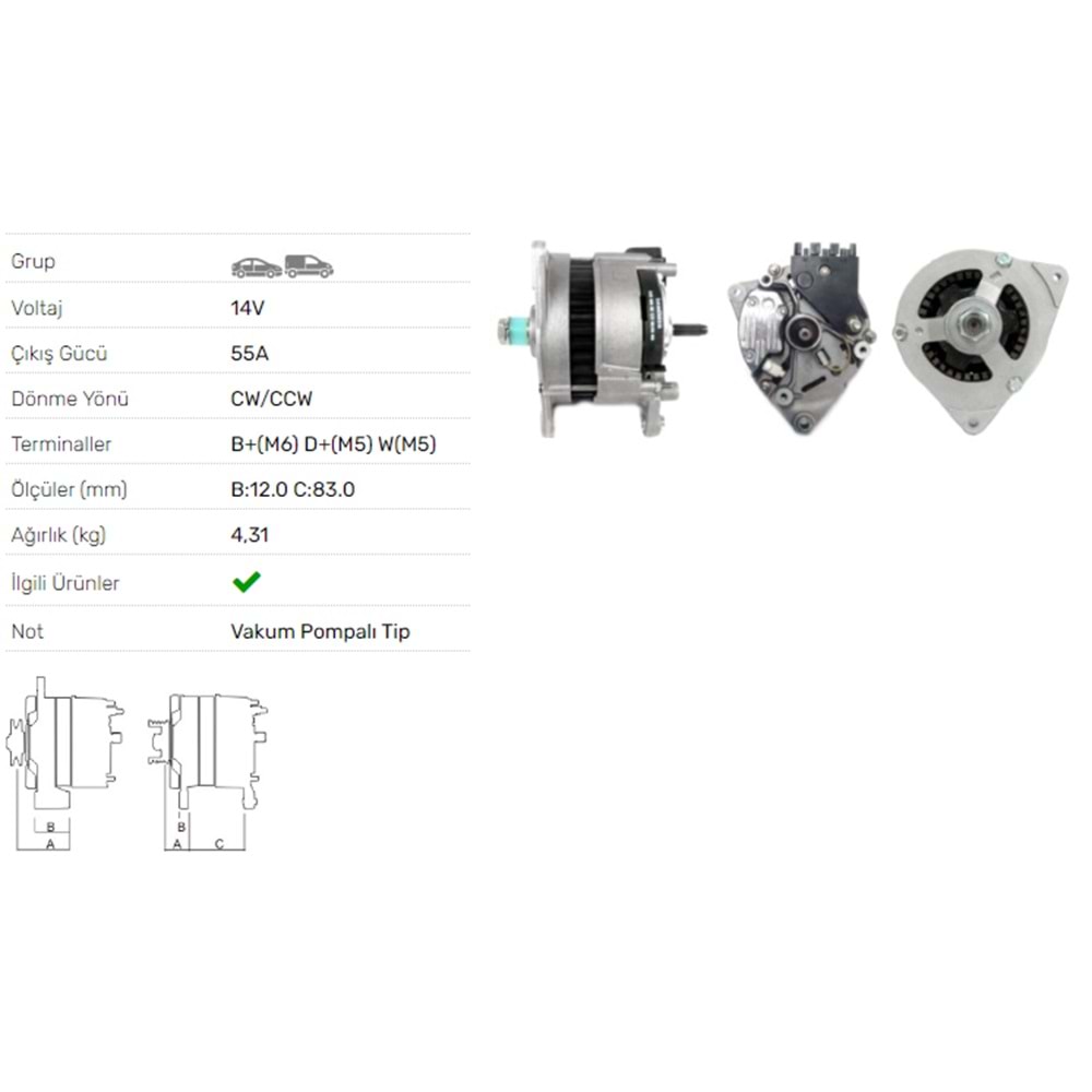 ALT DINAMO 14V 55A V.P. FORD TRANSIT III