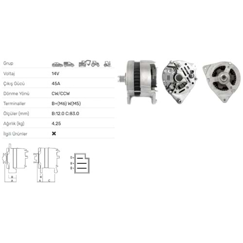 ALT DINAMO 14V 45A CASE JCB