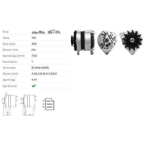 ALT DINAMO 14V 45A CASE ITM CO JCB LAND ROVER