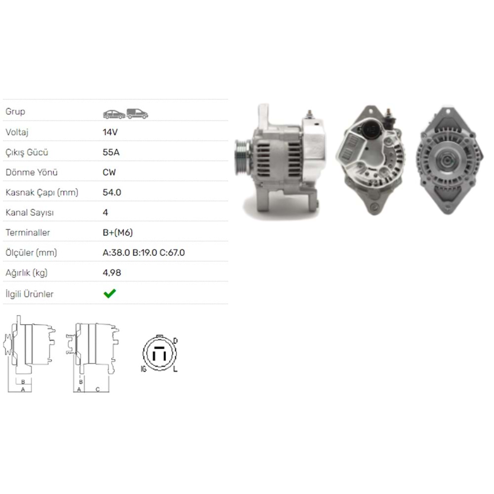 ALT DINAMO 14V 55A SUZUKI SWIFT II 1.0 1.0I 1,3 ALT-5022