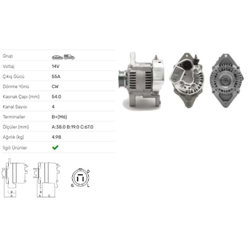 ALT DINAMO 14V 55A SUZUKI SWIFT II 1.0 1.0I 1,3 ALT-5022