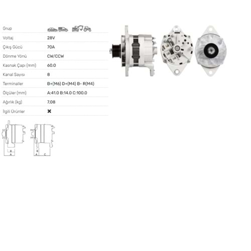 ALT DINAMO 28V 70A REMY 21SI BELDE OTOBUS ALT-1101A 19020346