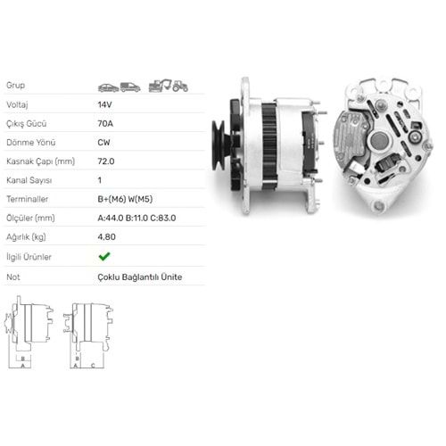 ALT DINAMO 14V 70A UNIVERSAL NEECE NEVILLE