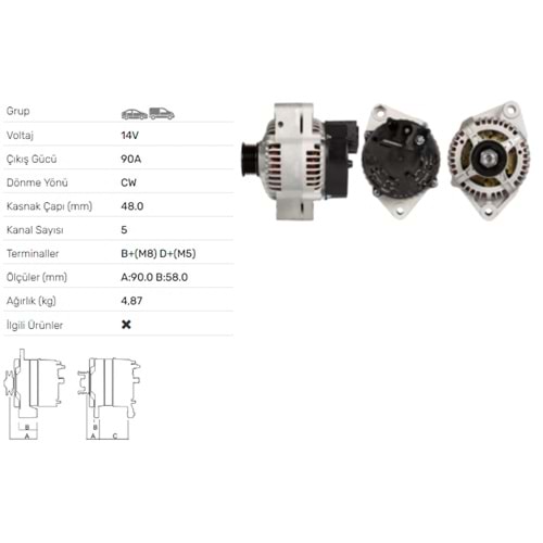 ALT DINAMO 14V 90A MG ZR 105 ZR 120 ZR 160 ROVER CVT AUTO 100 ALT-4221