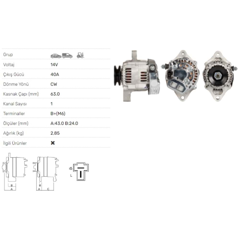 ALT DINAMO 14V 40A DAIHATSU CUORE II 0 8 0.8 4WD IV 0.8