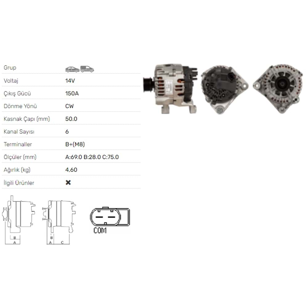 ALT DINAMO 14V 150A BMW 5 520I 525I 530I TOURING 520I 525I 530I
