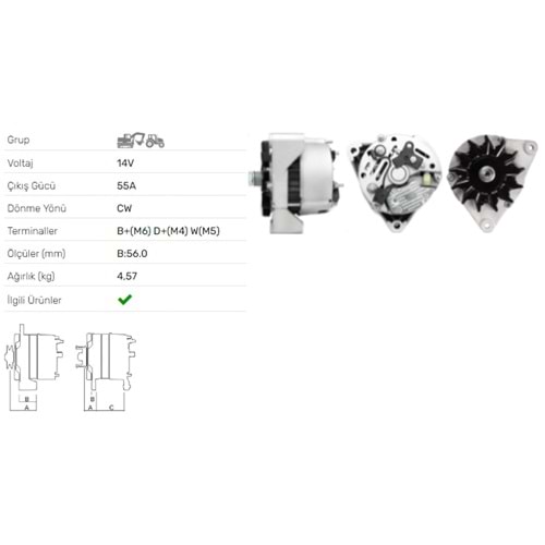 ALT DINAMO 14V 55A DEUTZ KHD MOTOR