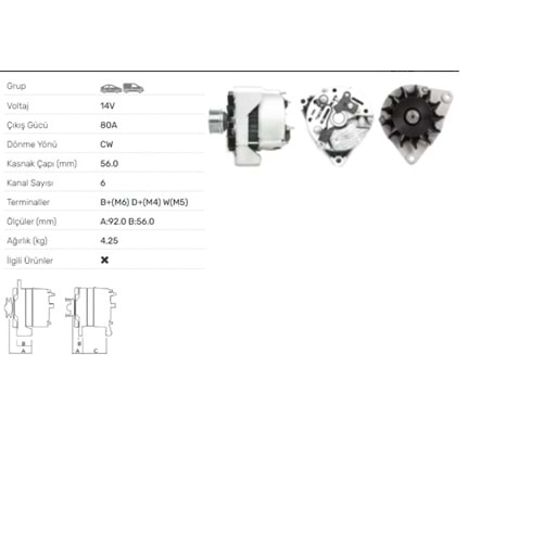 ALT DINAMO 12V 80A MERCEDES BENZ 190E O 100 SEDAN 260E 300E