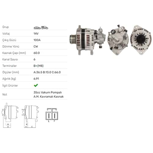 ALT DINAMO 14V 100A OPEL ASTRA H 1.7CDTI GTC 1.7CDTI ALT-V056U