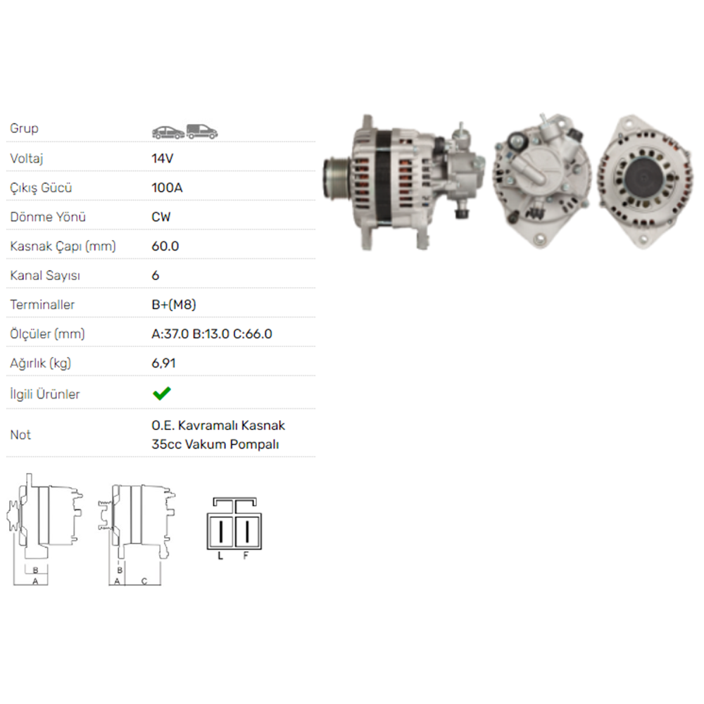 ALT DINAMO 14V 100A OPEL ASTRA H 1.7CDTI GTC 1.7CDTI