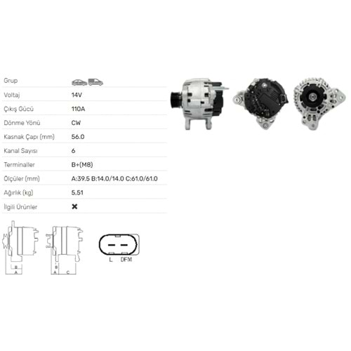 ALT DINAMO 14V 110A AUDI A3 SEAT ALTEA LEON OCTAVIA TOLEDO