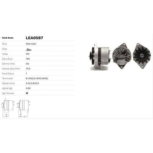 ALTERNATOR 14V/70A VOLVO PENTA