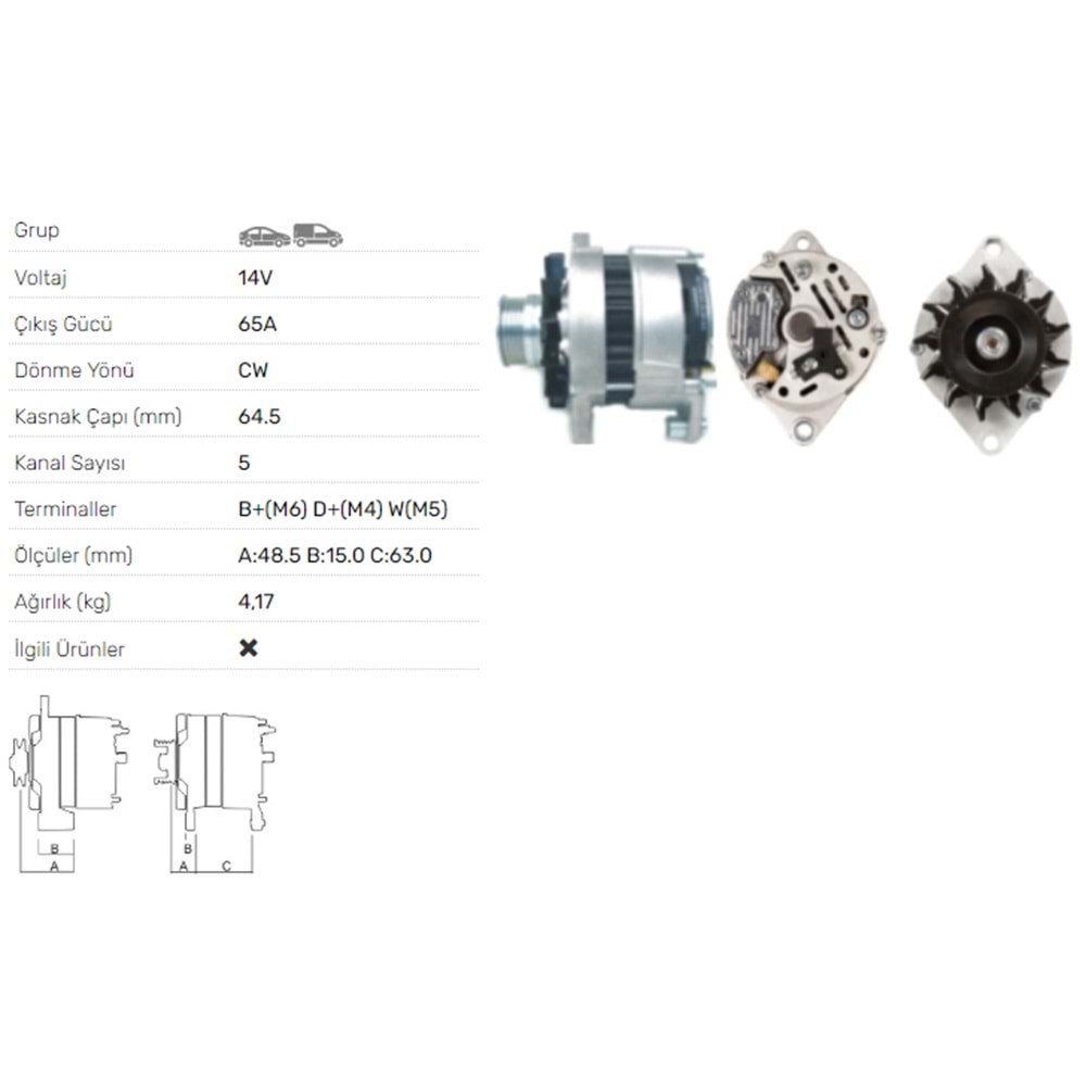 ALT DINAMO 14V 65A ALFA ROMEO FIAT LANCIA 93-99