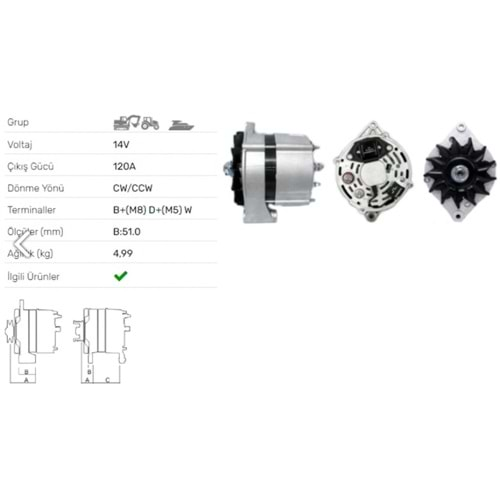 ALT DINAMO 12V 120A NEW HOLLAND