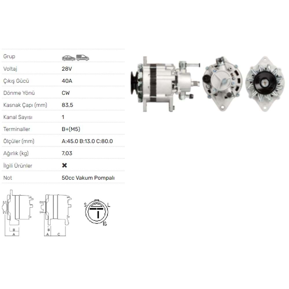 ALT DINAMO 24V 40A ISUZU NPR 59 4BD1-T 90-98