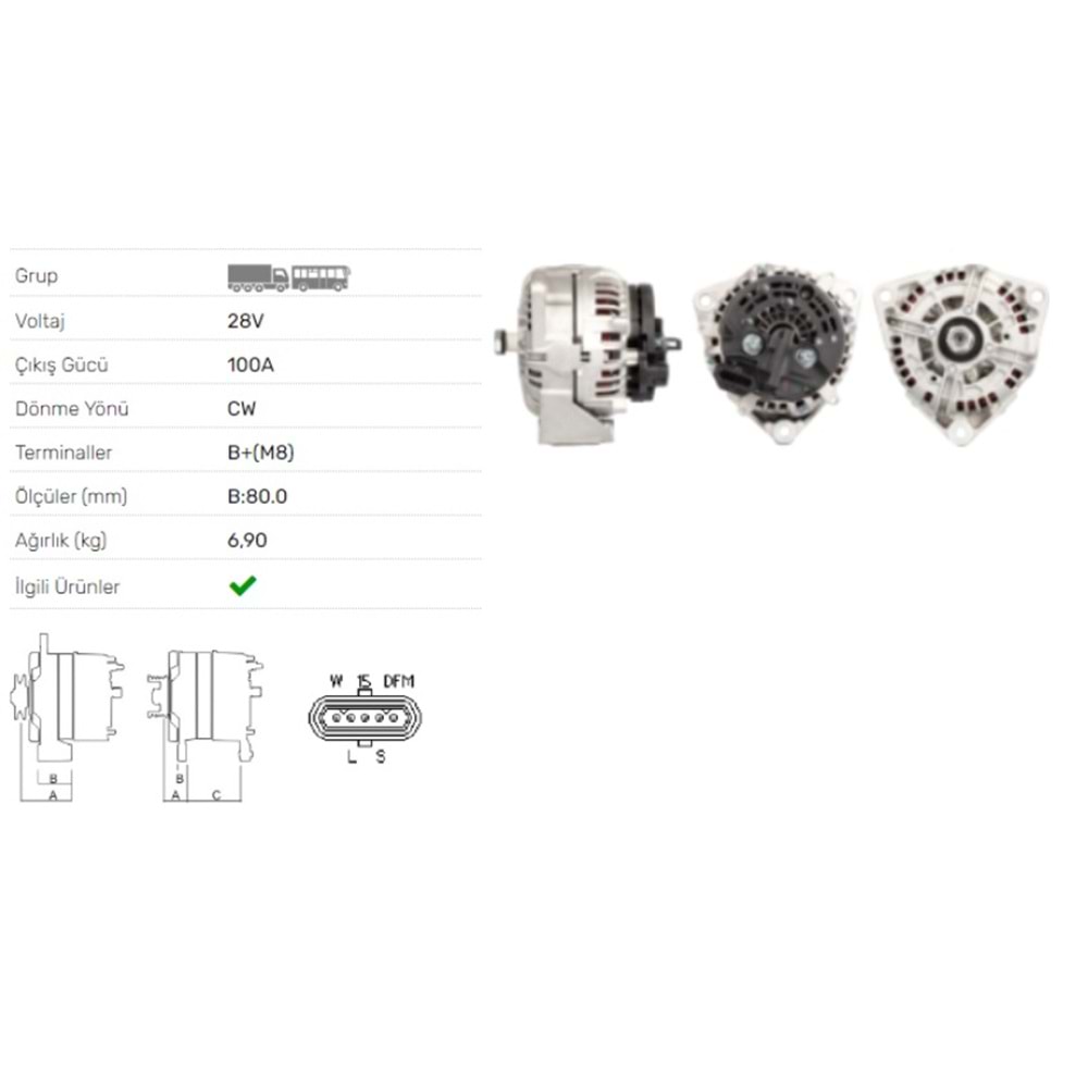 ALT DINAMO 24V 100A MERCEDES AXSOR-ATEGO-VOLVO ALT 2111