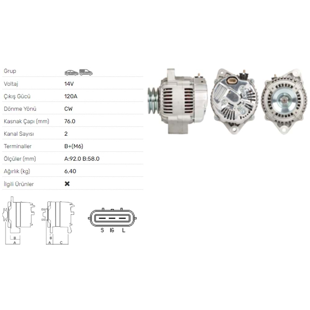 ALT DINAMO 14V 120A TOYOTA LAND CRUISER 4.2TD