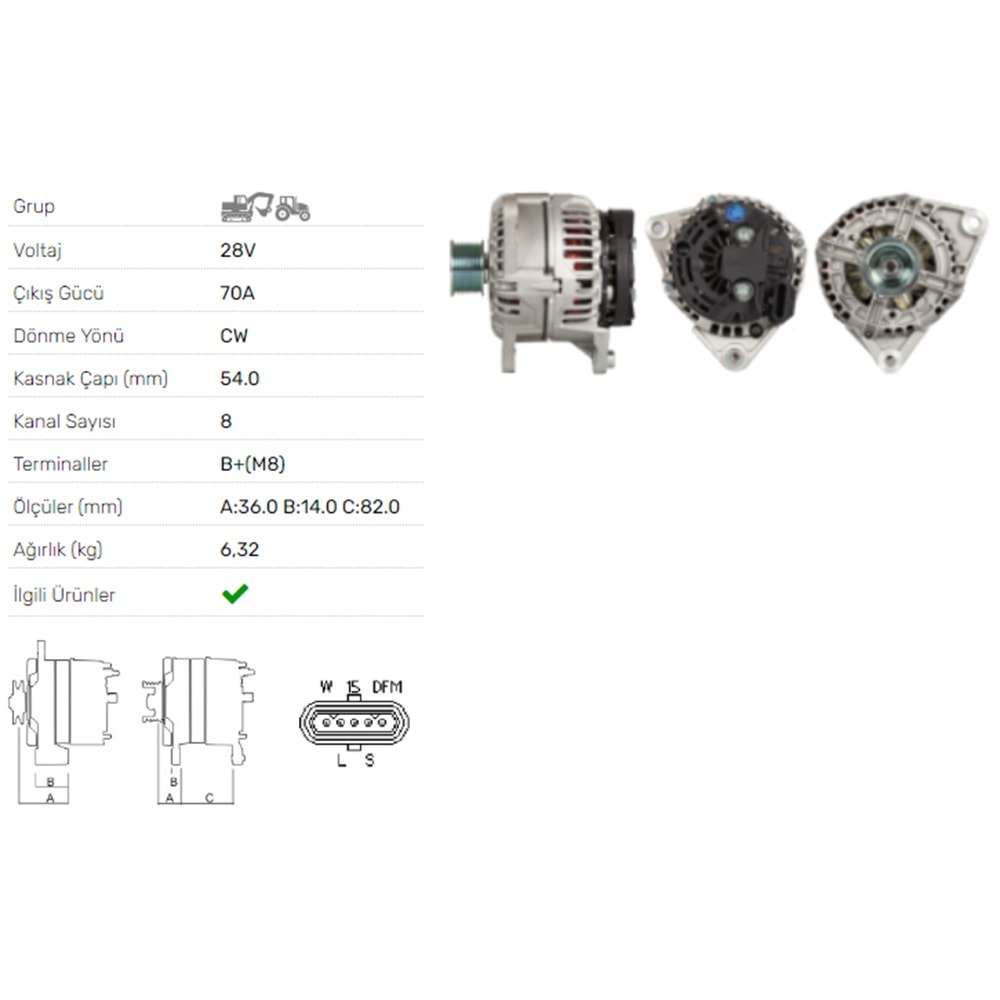 ALT DINAMO 24V 70A IVECO PROF ALT2115