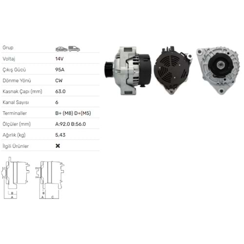 ALTERNATOR 14V 95A CITROEN BERLINGO,DISPATCH-FIAT HYUNDAI-LANCIA-PEUGEOT