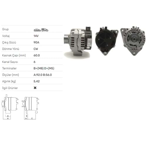 ALTERNATOR 14V 90A CITROEN BERLINGO,DISPATCH-FIAT PEUGEOT-SUZUKI