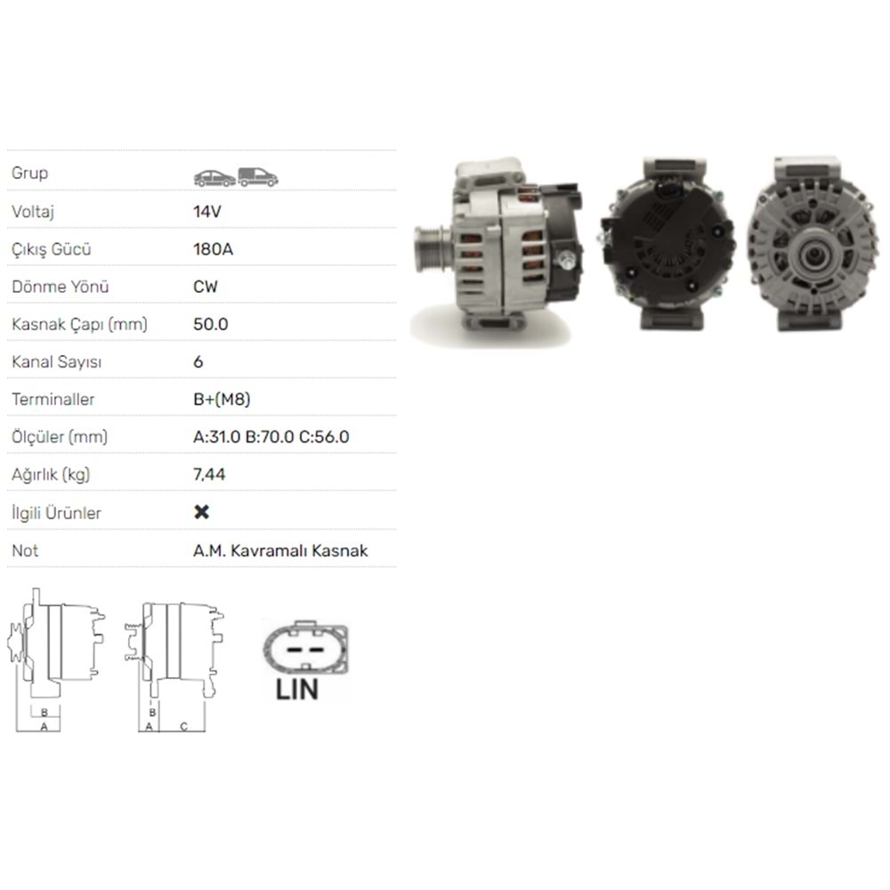 ALTERNATOR 14V 180A MERCEDES BENZ C200 GLK200 2.2 CDI,C220 C250 2.2 CDI