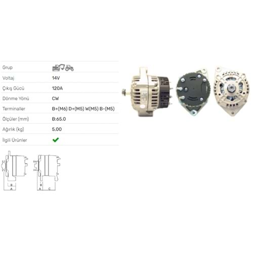 ALTERNATOR 14V 120A HATTAT-VALTRA-MASSEY FERGUSON JCB 4CX BACKHOE LOADER SISU DIZEL-SAME DEUTZFAHR