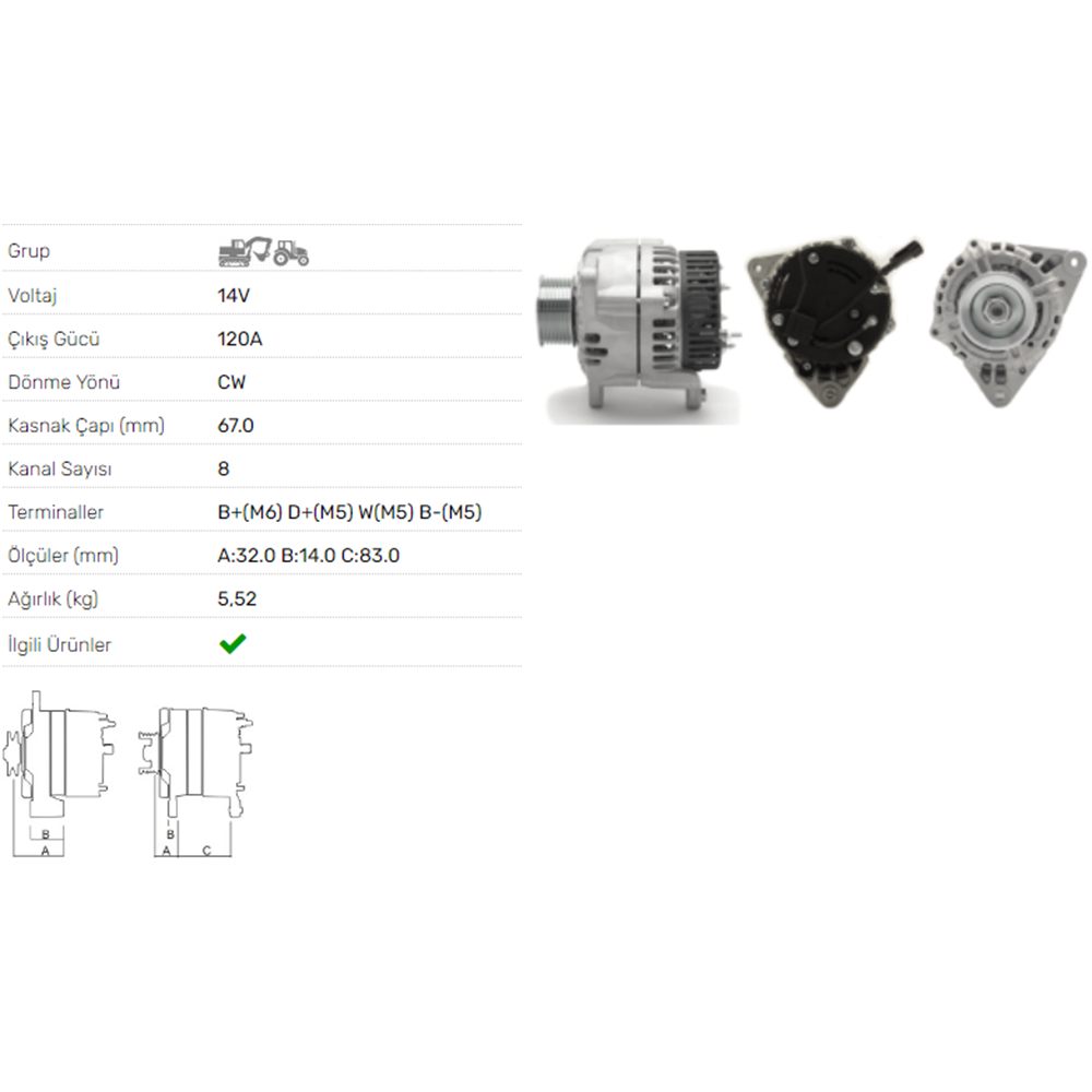 ALTERNATOR 14V 120A NEW HOLLAND,CASE