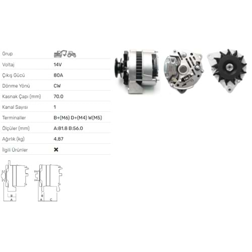 ALTERNATOR 14V 80A JCB,FERRARI,KOHLER