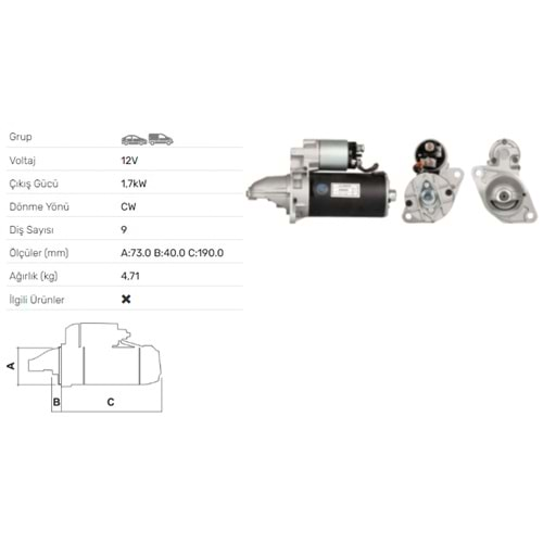 MARS MOTORU 12V 1.7KW 9 DIS LAND ROVER RANGE ROVER II STR-2228