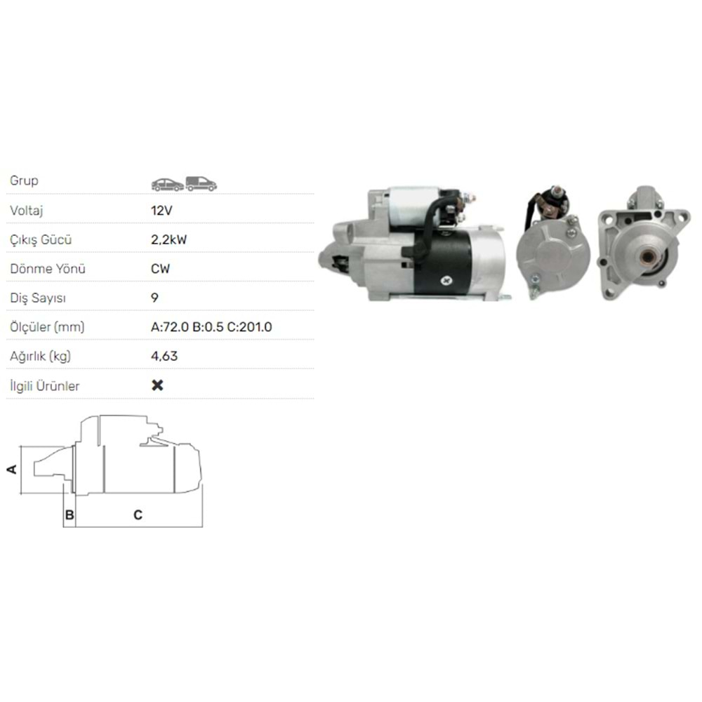 MARS MOTORU 12V 2.2KW 9 DIS OPEL MOVANO 2,5D 2.8TD STR-7037