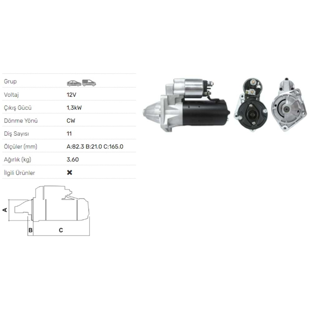 MARS MOTORU 12V 1,3KW 11 DIS FIAT 131 1,4 1,6CL S SUPER MIRAFIORI 2.0 RACING STR-L021