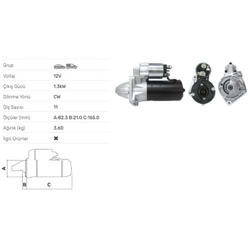 MARS MOTORU 12V 1,3KW 11 DIS FIAT 131 1,4 1,6CL S SUPER MIRAFIORI 2.0 RACING STR-L021