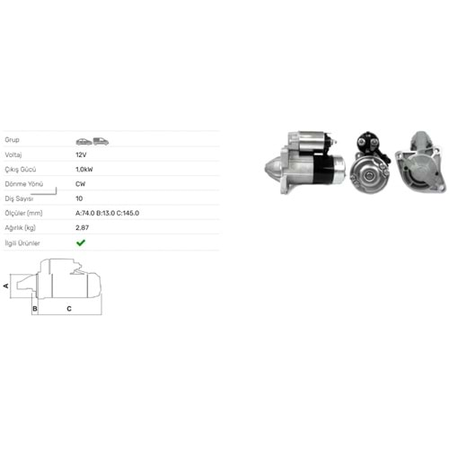 MARS MOTORU 12V 1.0KW 10 DIS MAZDA 323 F VI 1,9 16V 2.0 S VI 1,9 16V STR-3523