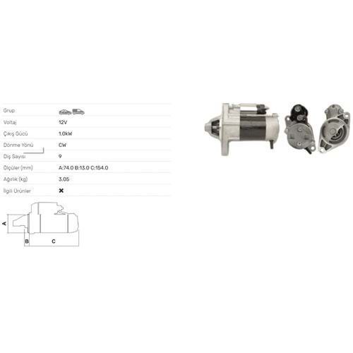 MARS MOTORU 12V 0.8KW 9 DIS TOYOTA YARIS 1,3 16V 1,5WT I VERSO 1,3 1,5 STR-8280