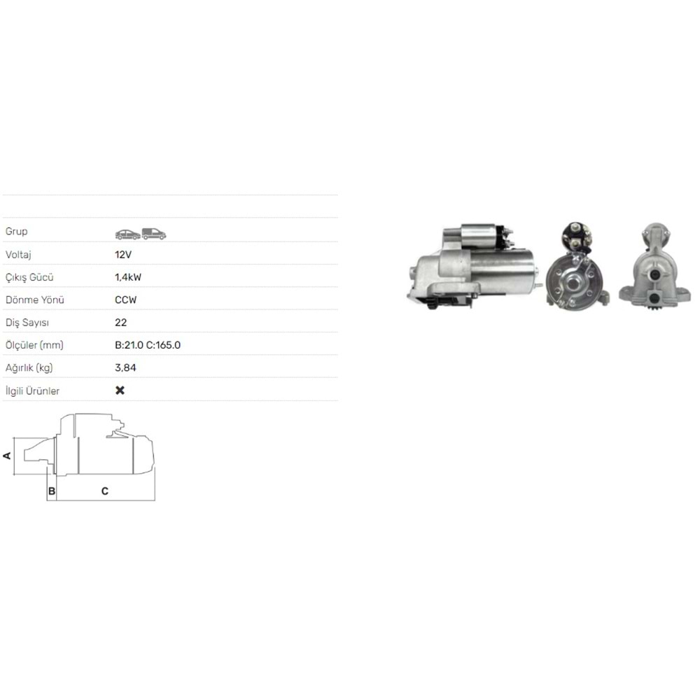MARS MOTORU 12V 1,5KW 22 DIS FORD COUGAR 2,5ST 200 V6 24V ESCAPE 3.0
