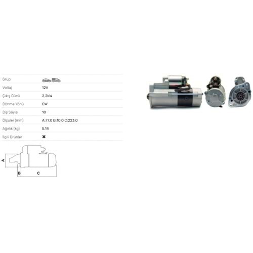 MARS MOTORU 12V 2.2KW 10 DIS MITSUBISHI CANTER 35 PAJERO II 2.8TD III 3.2 DI D STR-7030