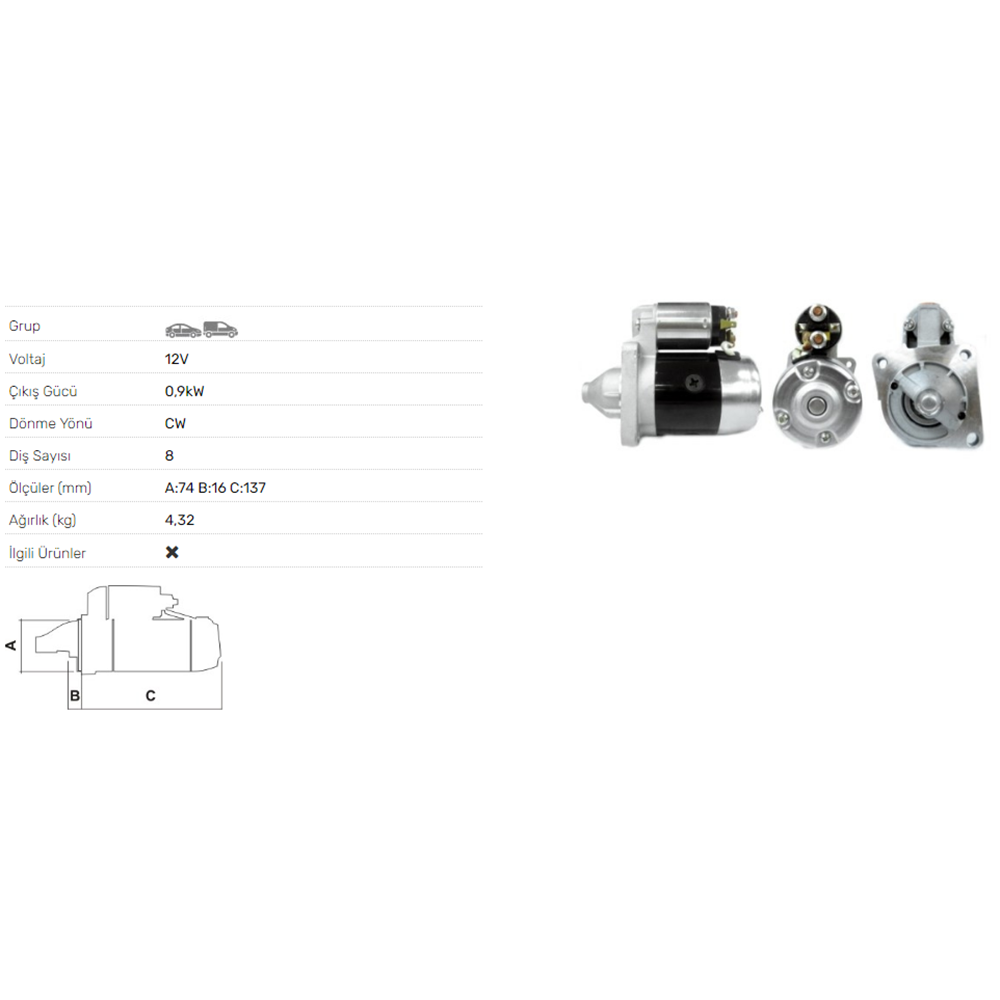 MARS MOTORU 12V 0.9KW 8 DIS MAZDA MX3 MX5 323 626 85-04 STR-3502