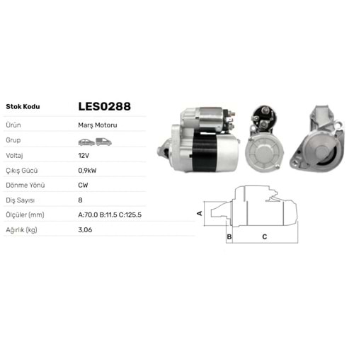 MARS MOTORU 12V 0.9KW 8 DIS NISSAN MICRA 1.1 1,3 OTOMATIK SANZIMANLI 92-00