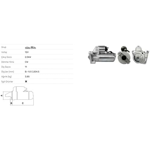 MARS MOTORU 12V 2.0KW 11 DIS NISSAN OPEL RENAULT SUZUKI 1,9 DIZEL 01-