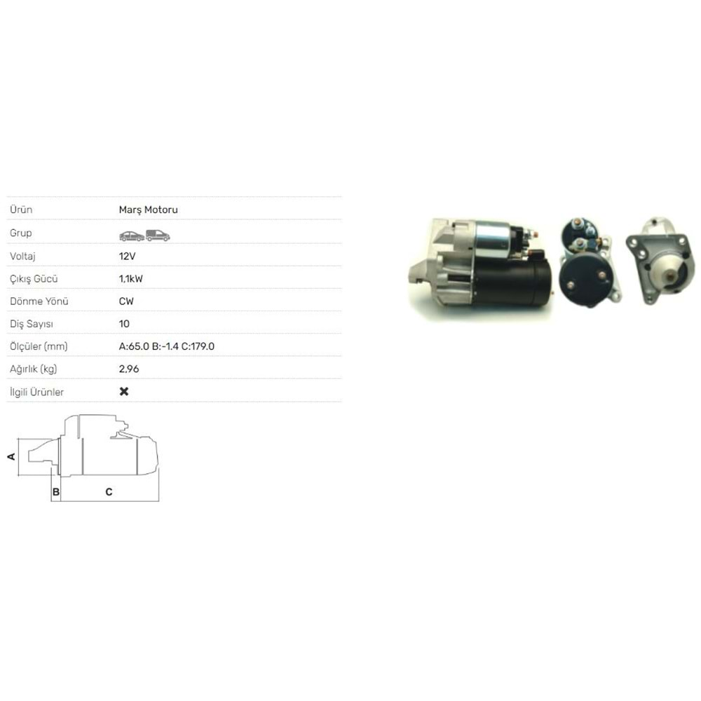 MARS MOTORU 12V 1.1KW 10 DIS RENAULT 11.19 I-II STR-4609